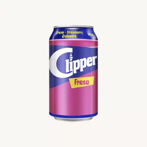 Clipper Strawberry soda (refresco de fresa), from Canary Islands, can 33 cl